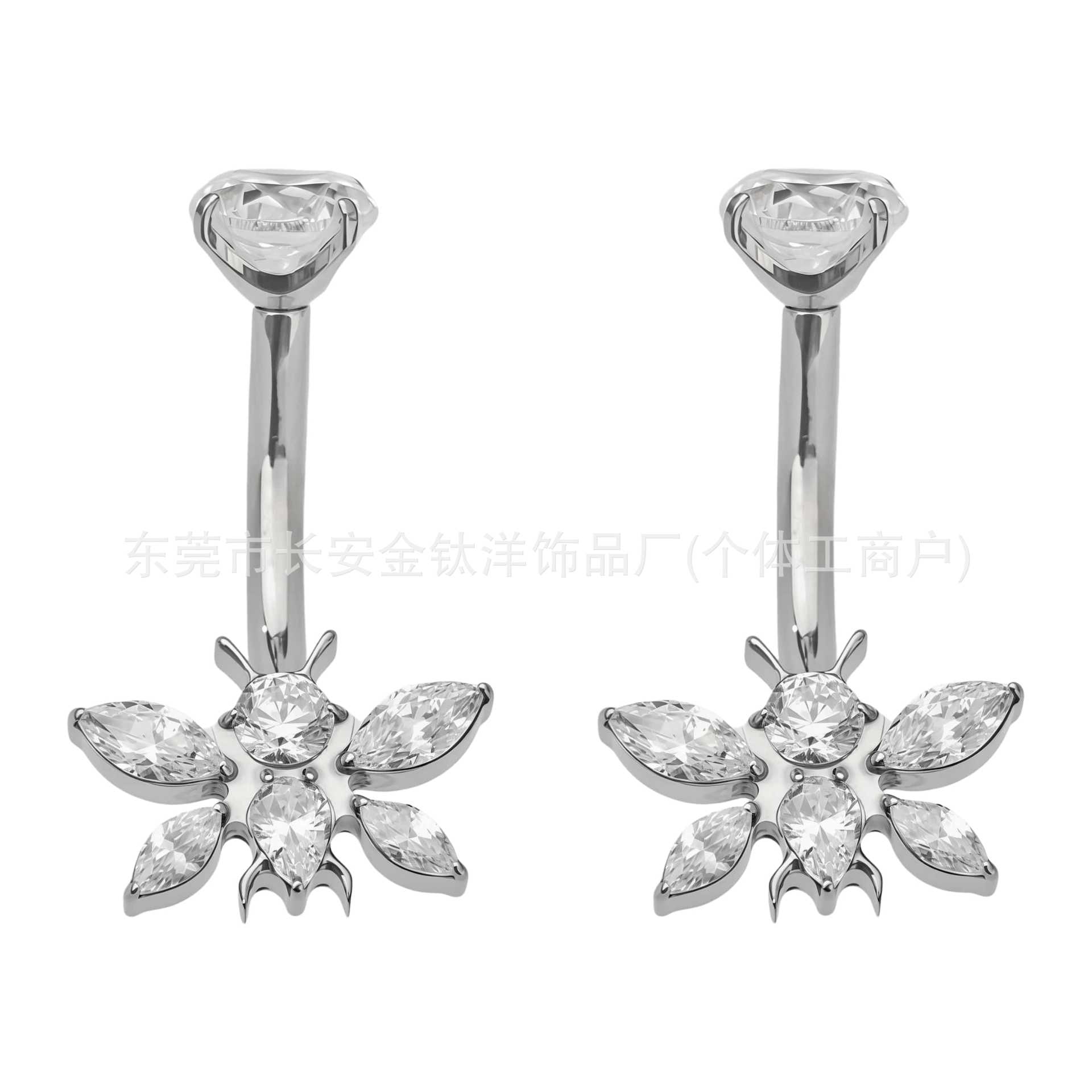 F136 Titanium Internal Thread Bee-Shaped Full Zircon Belly Button Ring G23 Titanium Alloy Body Piercing Jewelry - Image 2