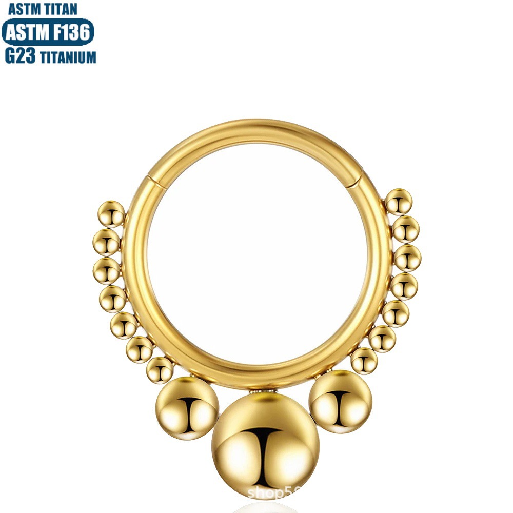 F136 Titanium Alloy Hoop Nose Ring with External Welded Beads, Body Piercing Nose Jewelry, Closed Ear Cartilage Stud, Fashionable Geometric Design - Image 2