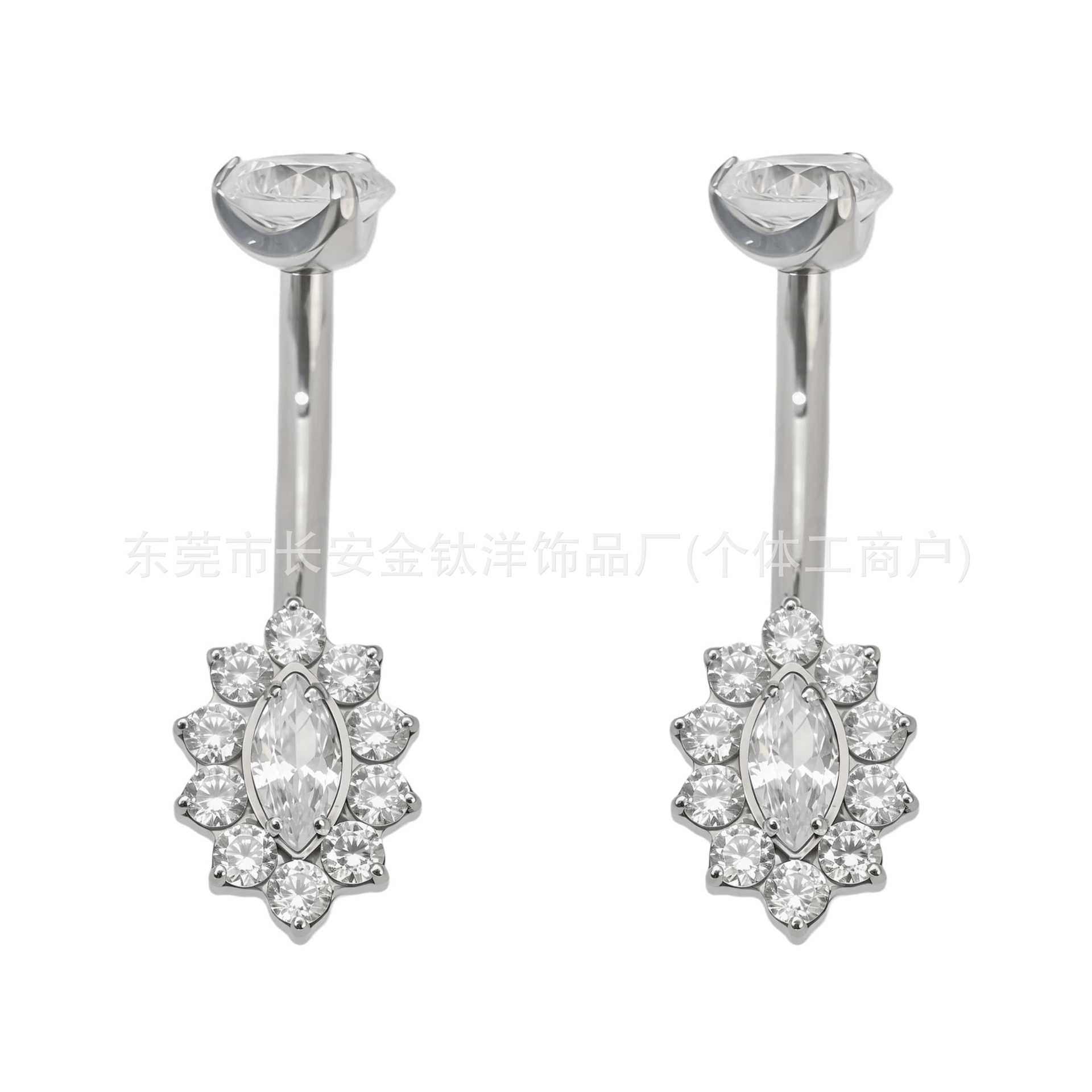 F136 Titanium Internal Thread Oval Full Diamond Zircon Belly Button Ring G23 Titanium Alloy Body Piercing Jewelry - Image 2