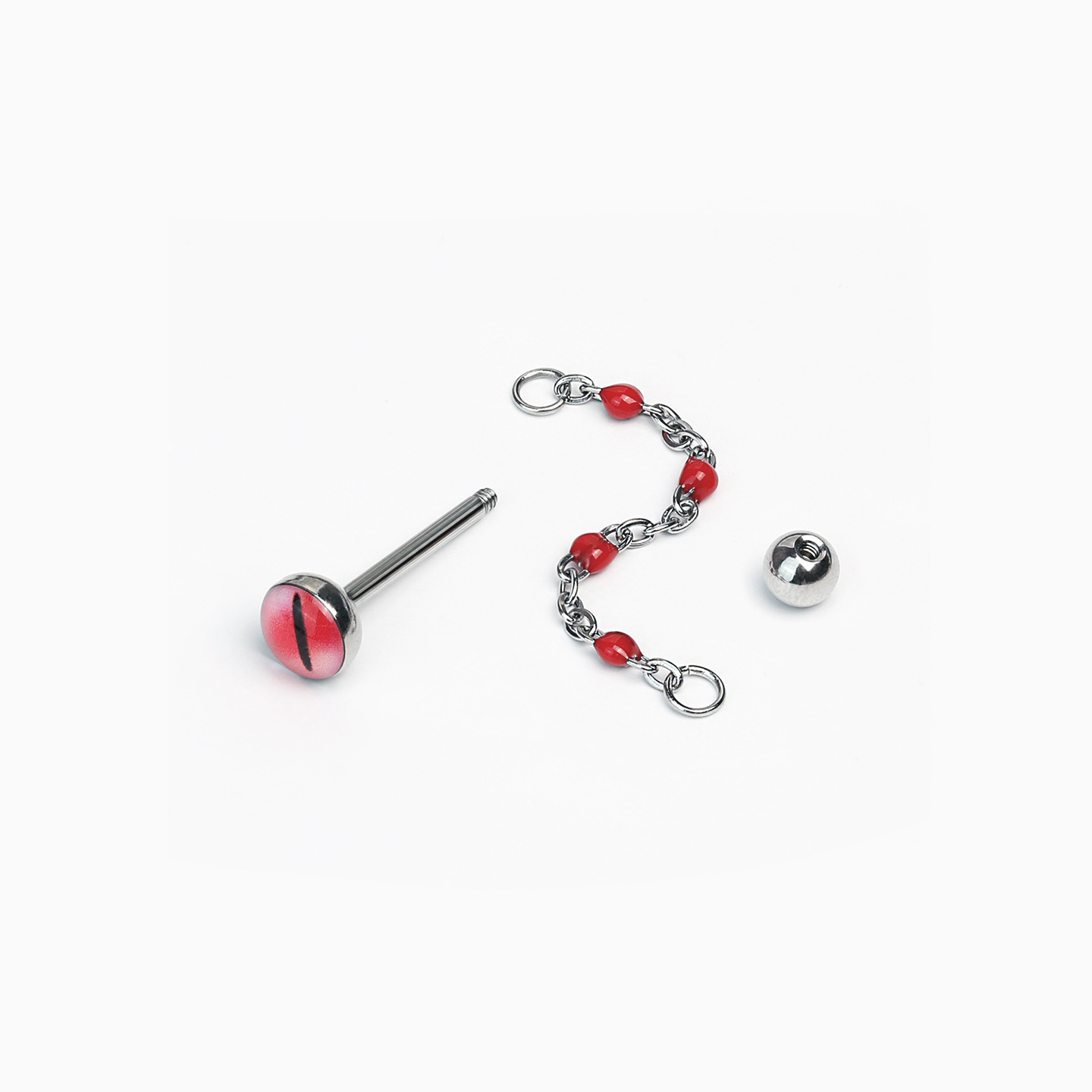 Slightly Tipsy Red Gradient Chain Tongue Barbell, 316L Surgical Steel Externally Threaded Tongue Piercing Jewelry for Party Lovers - Image 4