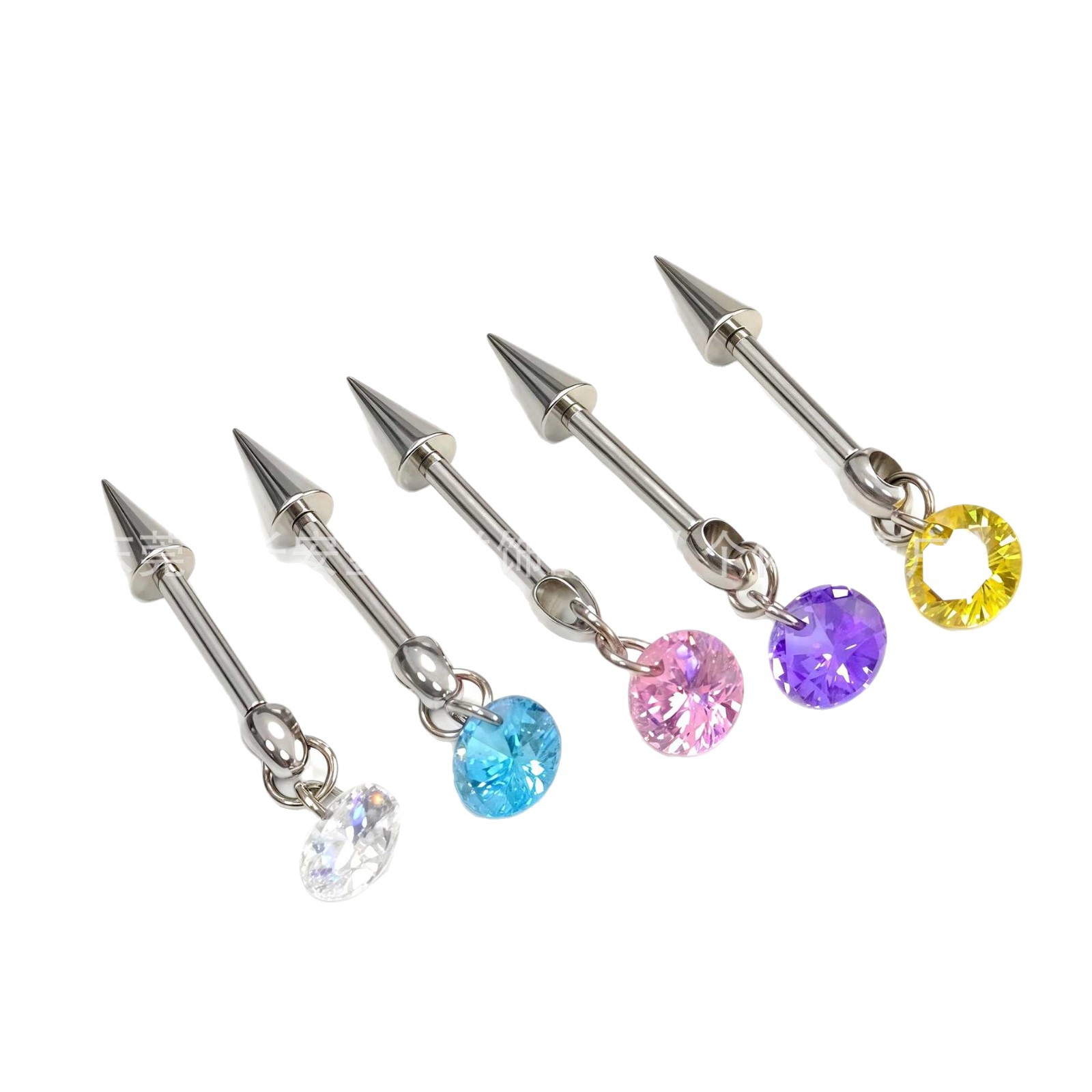 F136 Titanium Internal Thread Pointed Cone Round Pendant Ear Cartilage Stud Earring - Image 5