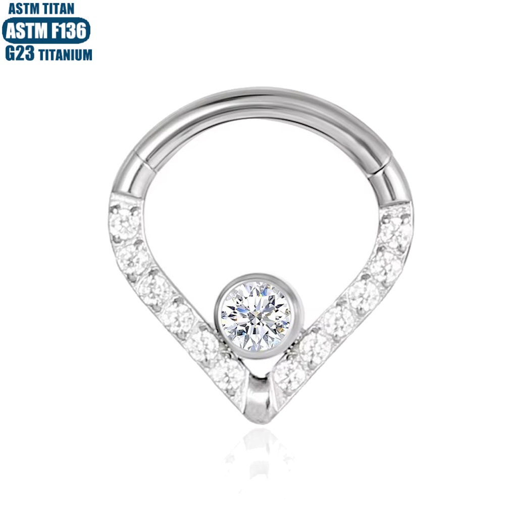 Titanium Nose Ring F136 Titanium Alloy Zircon Water Drop Earrings Female Conch Perforated Cartilage Ring Nasal Septum Ring Piercing Jewelry - Image 3