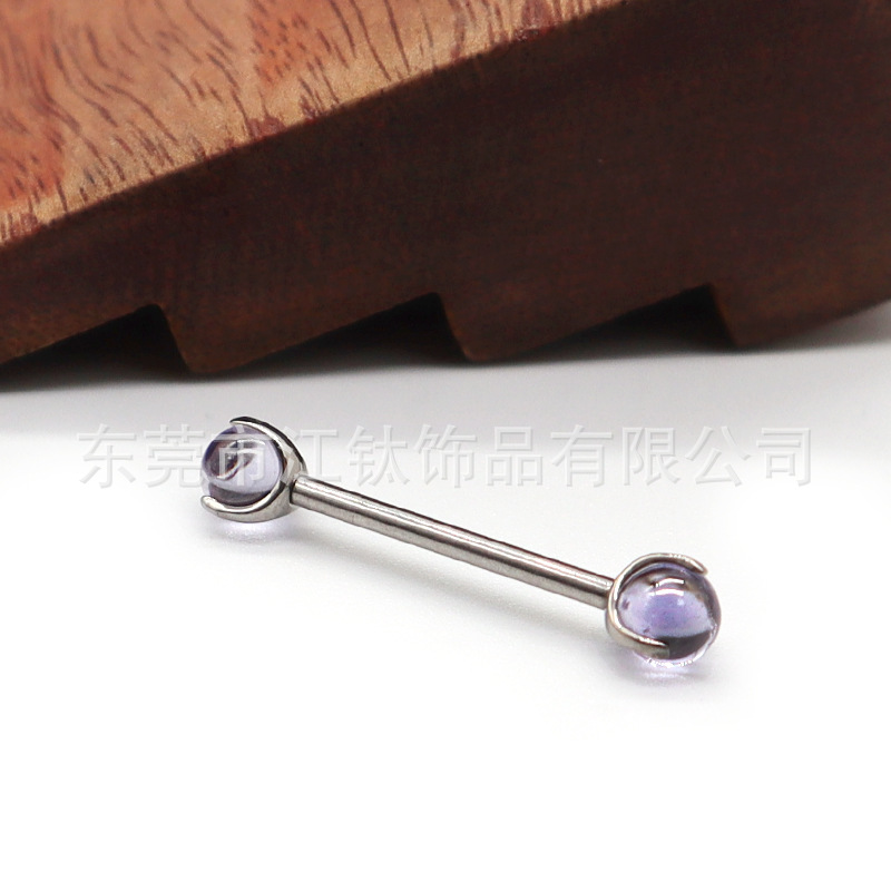 F136 Titanium Nipple Nail Tongue Nail Three Claw Embryo Ball Zircon Internal Teeth Straight Rod Cross-Border G23 Titanium Alloy Body Piercing Jewelry - Image 3