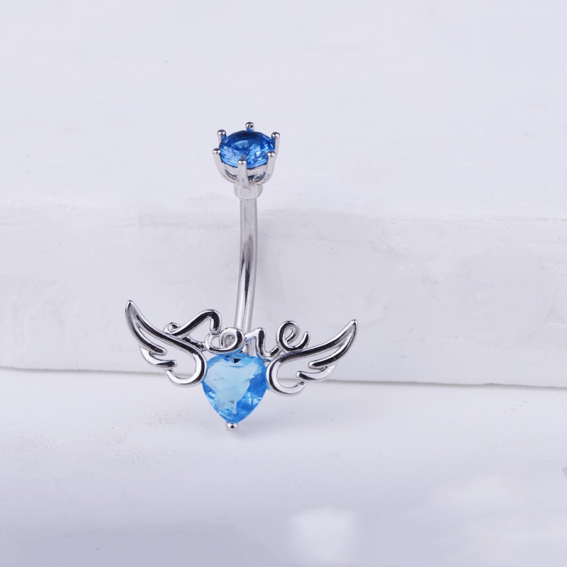 Angel Wings LOVE Letters Belly Button Ring Gold with White CZ Cubic Zirconia Navel Piercing Jewelry Wholesale - Image 2
