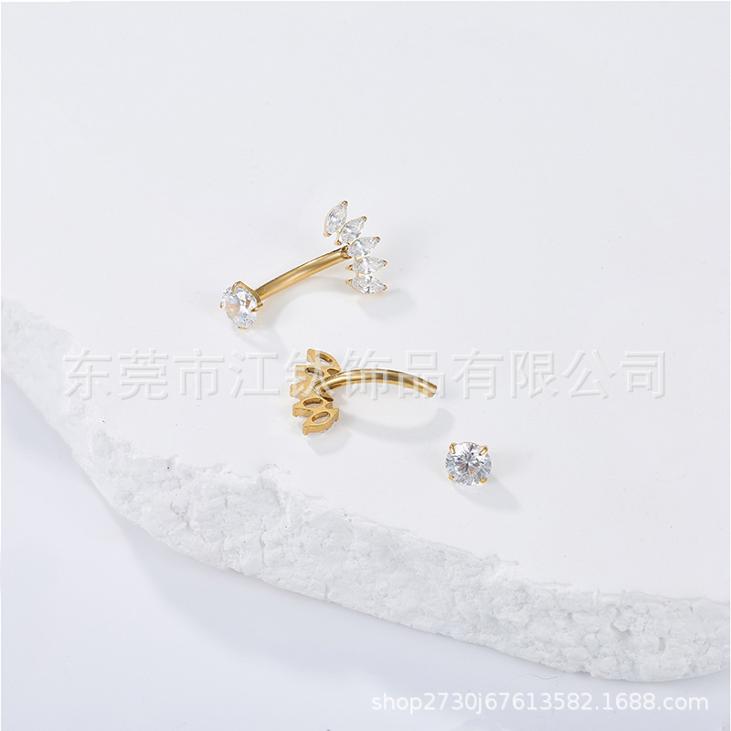 G23 Titanium Belly Button Ring with White Zirconia - ASTM F136 Curved Barbell - Image 4