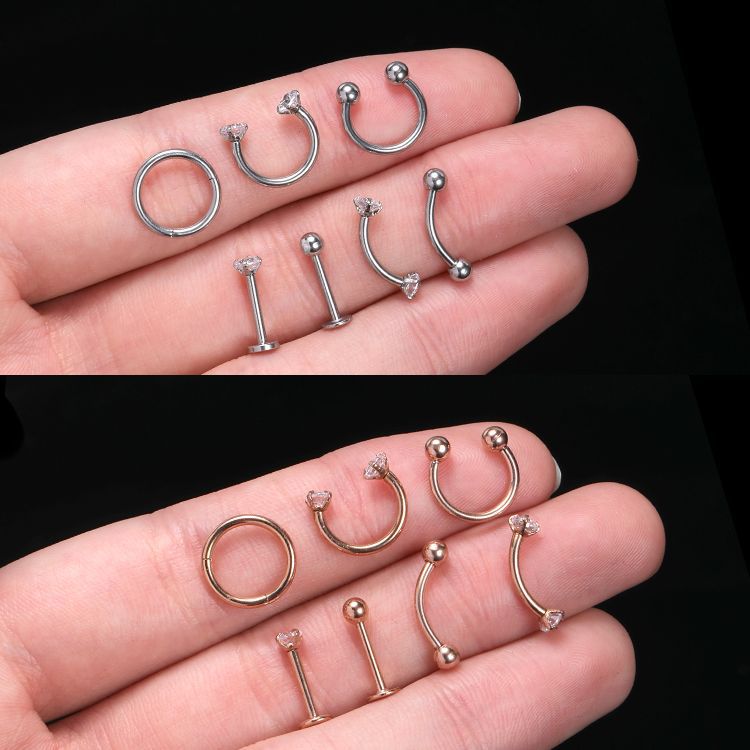 Amazon New Combination Stainless Steel Fake Nose Ring Nose Stud Personality Inner Teeth Lip Nail Invisible Eyebrow Nail Piercing Jewelry - Image 4