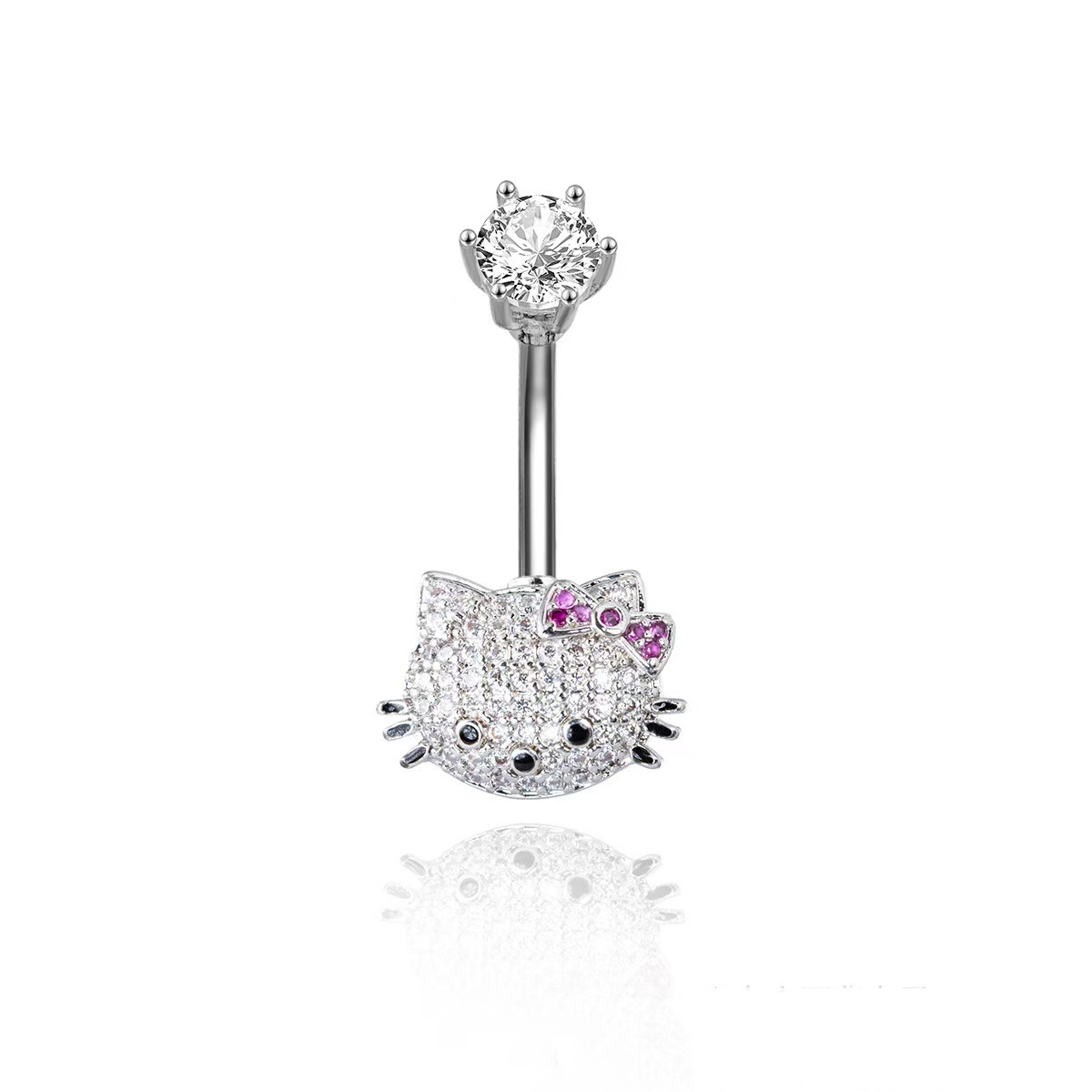 Heiokitty Hello Kitty Gold CZ Belly Button Ring Cartoon Cat Piercing Jewelry - Image 3
