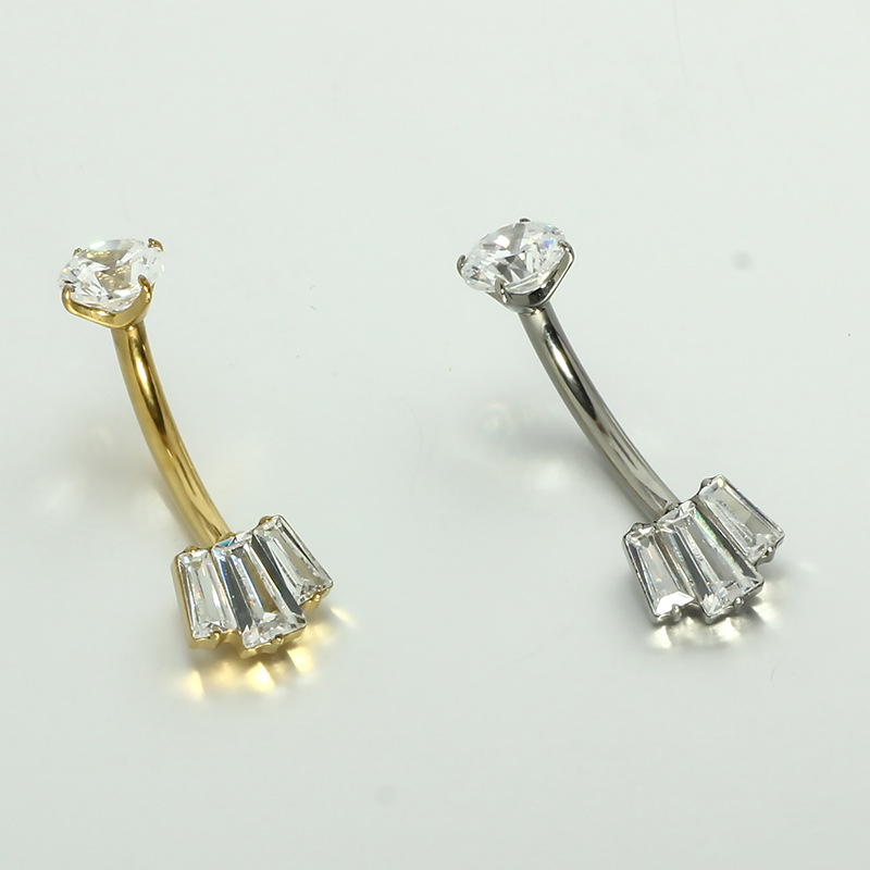G23 Titanium Navel Ring Double-Headed Claw Inlaid Zircon Belly Button Ring F136 Piercing Jewelry - Image 3