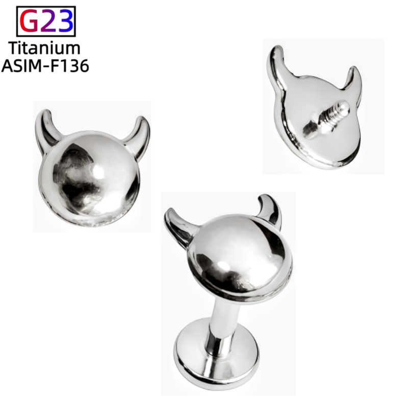 F136 Titanium Little Devil Head Horn Earrings Lip Nails Nose Nails G23 Titanium Alloy Body Piercing Jewelry Ear Bone Nails - Image 2