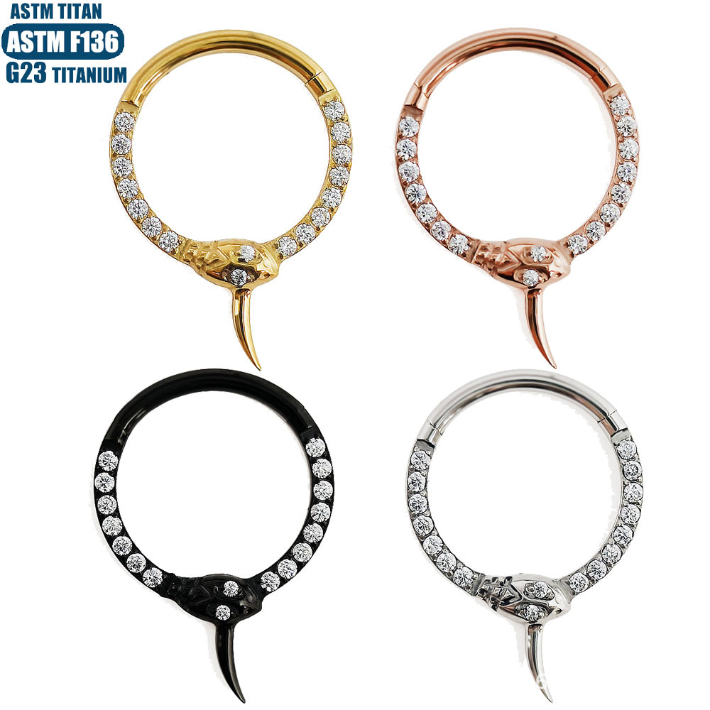 F136 Titanium Alloy Seamless Hinge Nose Ring Septum Ring Body Piercing Jewelry with Zircon - Image 5