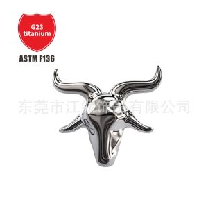 Titanium Alloy Animal Head Ear Stud - Bull Head Design for Unisex Body Piercing