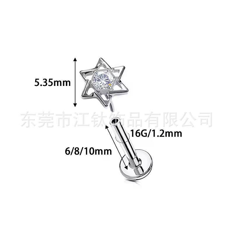 G23 Titanium Ear Bone Nail Six-Pointed Star Inlaid with Zircon Body Piercing Earring - Image 3
