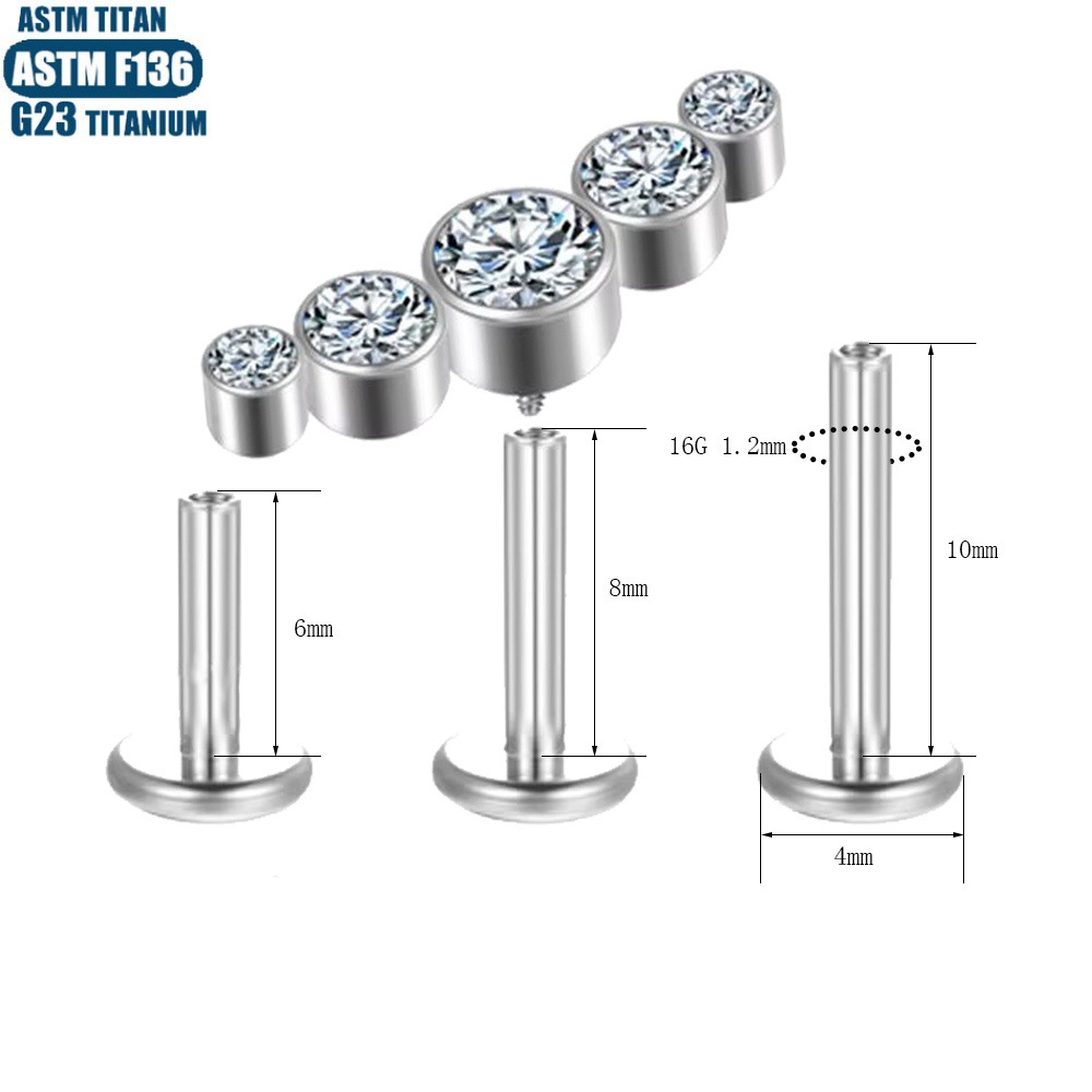 F136 Titanium Alloy Tragus Earring Internally Threaded Zircon Earring Small Lip Ring Lip Jewelry - Image 4
