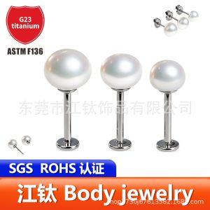 G23 Titanium Alloy Natural Freshwater Pearl Cartilage Ear Stud - 0.8x11x8mm