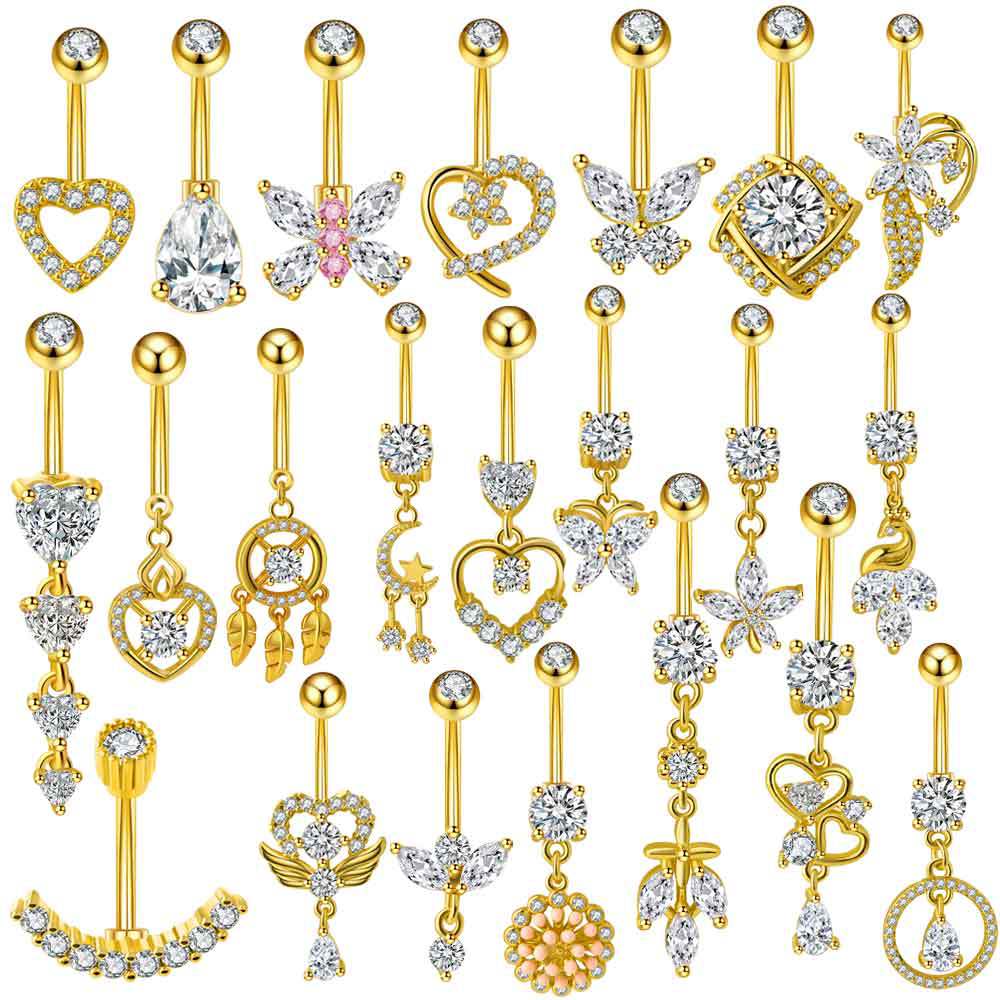 Sexy Simple Gold Zircon Belly Button Ring 316L Surgical Steel Navel Piercing Jewelry - Image 5