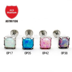 F136 Titanium Earring Square Sugar Opal Lip Nail G23 Titanium Alloy Body Piercing Jewelry Ear Stud
