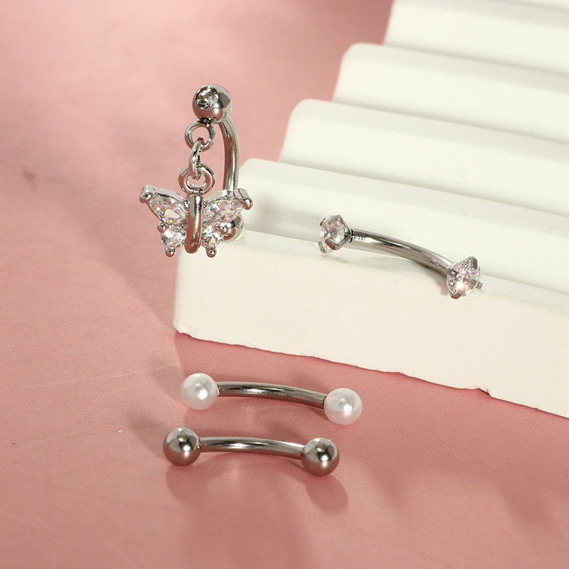 Stainless Steel 4-Piece Eyebrow Nail Angel Wings Heart-Shaped Zircon 16g Eyebrow Cartilage Piercing Jewelry - Image 2