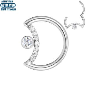 Titanium G23 CZ Moon Nose Ring Seamless Hoop Ear Bone Cartilage Ring for Tragus Helix Conch