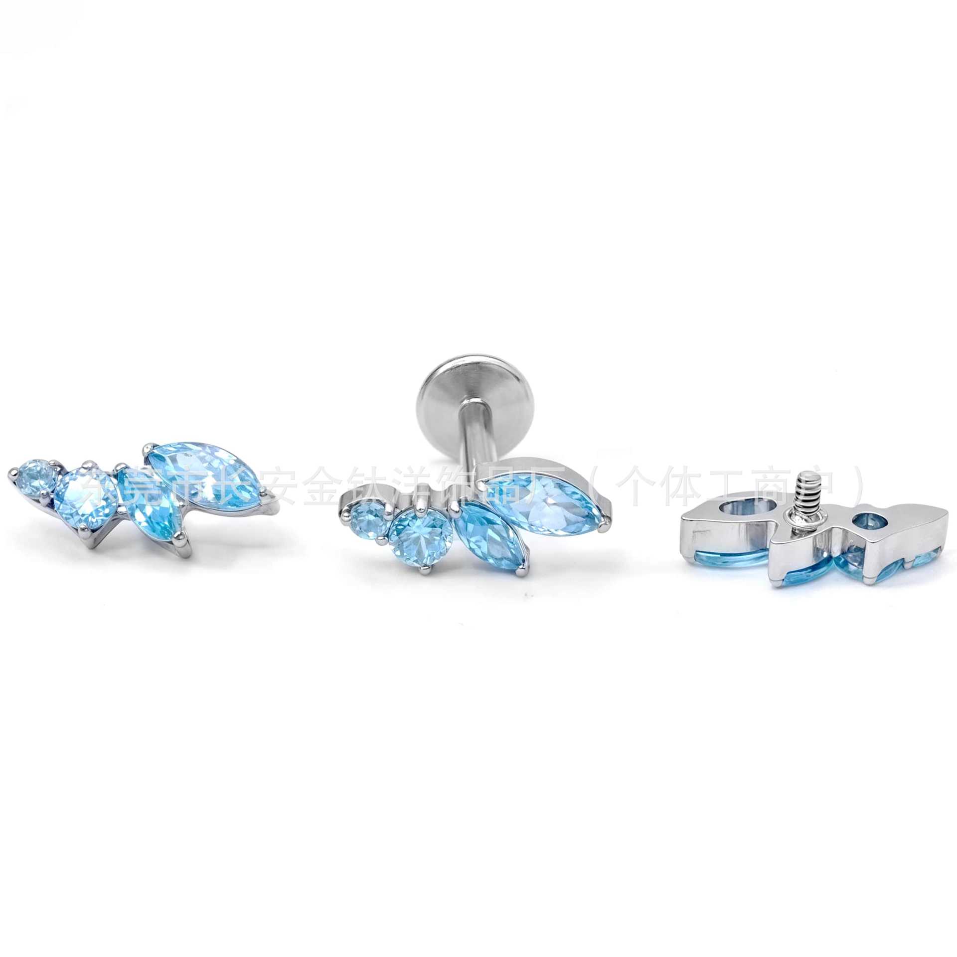F136 Titanium Internally Threaded Beveled Edge Marquise Leaf Zircon Ear Cartilage Studs - Image 2