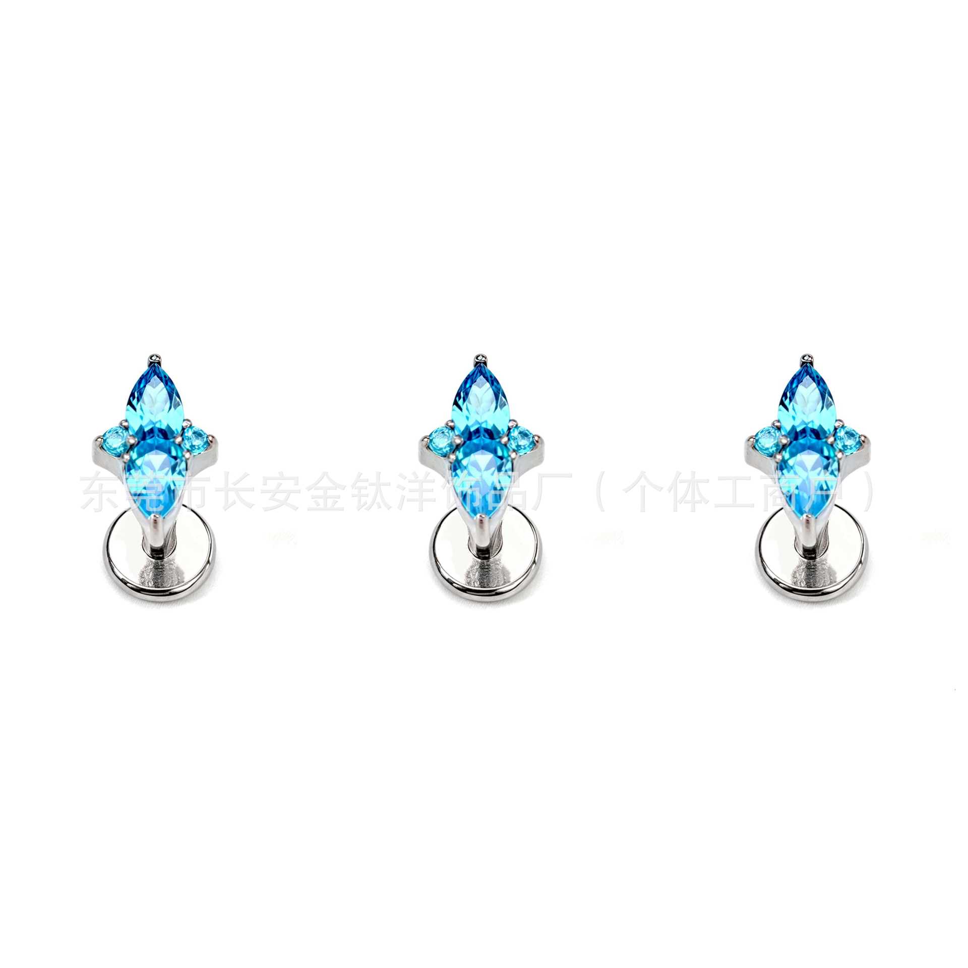 F136 Titanium Internal Thread Rhombus-Shaped Zirconia Stud Earrings G23 Titanium Alloy Body Piercing Jewelry Ear Bone Studs - Image 3