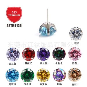 F136 Titanium Ear Studs Pin Round Bottom Inlaid Claw Set 5A Zircon G23 Titanium Alloy Body Piercing Jewelry Ear Bone Nails