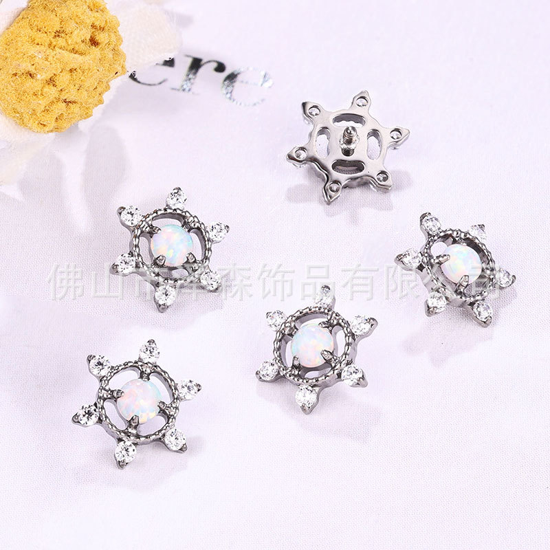 F136 Titanium Opal Snowflake Stud Earring Saturn Cartilage Dangle Earrings Jewelry - Image 3