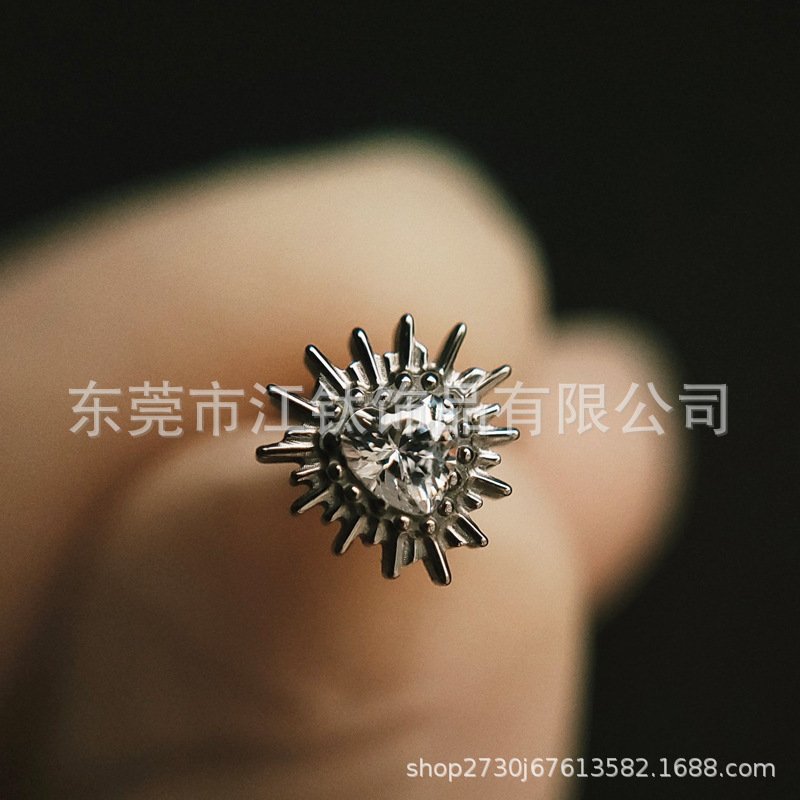 Love Sea Urchin Heart CZ Diamond G23 Titanium Alloy Ear Cartilage Stud Piercing Jewelry - Image 3