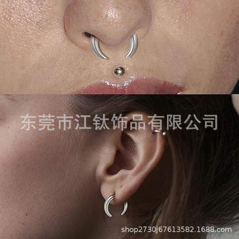 G23 Titanium Pointed Horn Curved Earplug Nose Ring Body Piercing Jewelry - ASTM F136 - Image 3