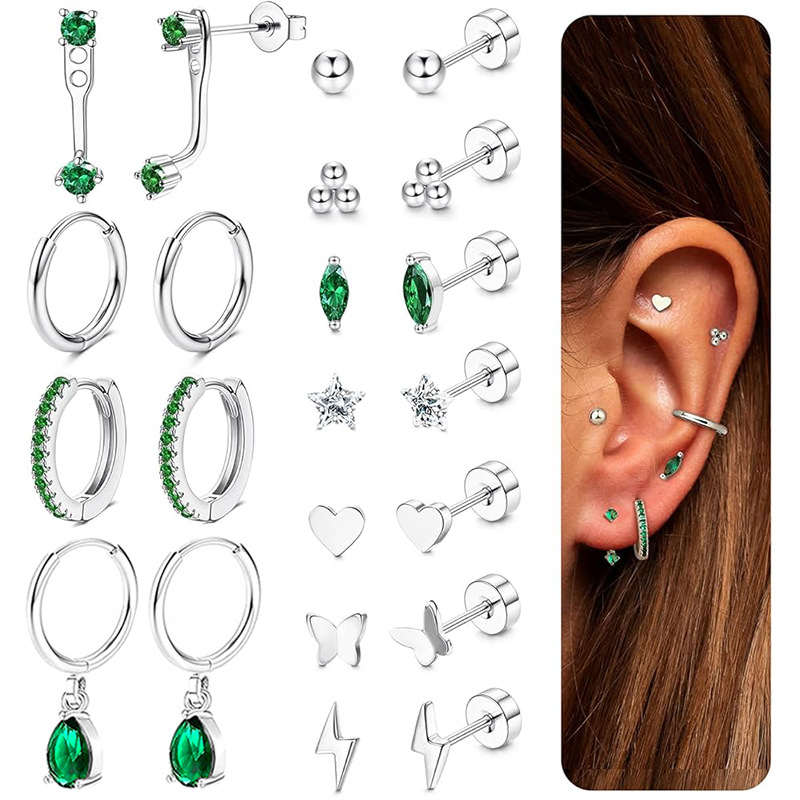 Star Shape Silver CZ Ear Bone Nail Piercing Earrings Fashion Stainless Steel Studs - Image 5