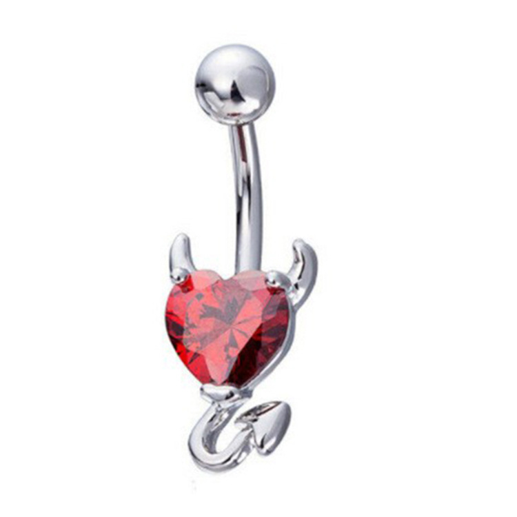 Demon Heart Shape Zircon Navel Ring Stainless Steel Belly Button Ring Rose Gold - Image 5