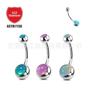JT768 G23 Titanium Navel Ring Drip Oil Glitter Inner Tooth Belly Button Ring