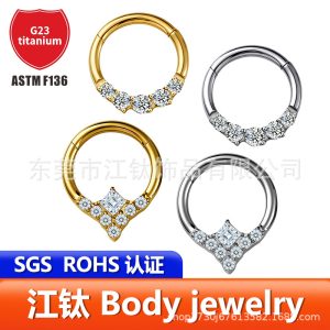 Titanium Nose Ring with Zircon Seamless Ring G23 ASTM F136 Body Piercing Nose Jewelry Gold 1.2x8mm