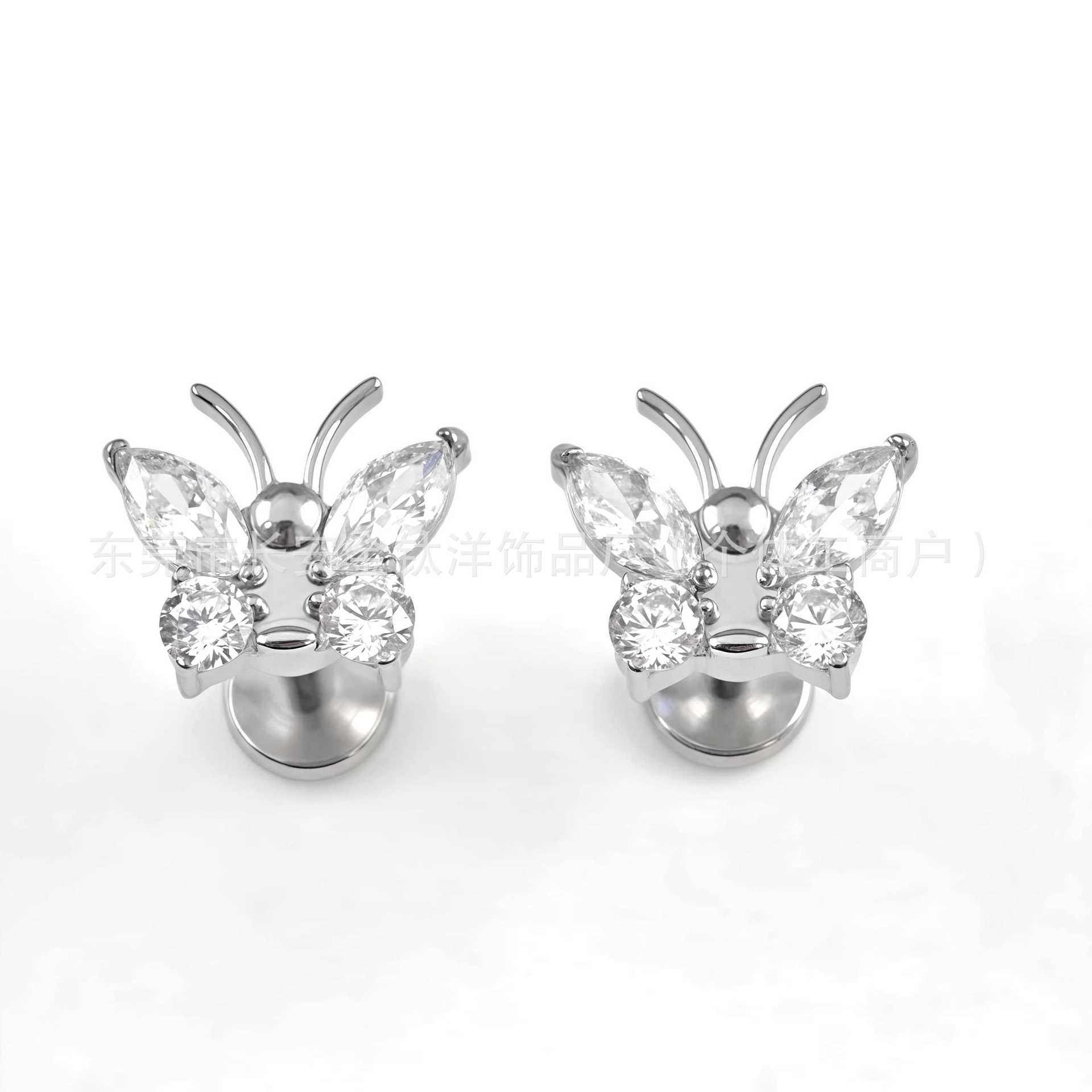 F136 Titanium Butterfly Tentacle Earrings Set with 5A Zircon Lip Nails G23 Titanium Alloy Body Piercing Jewelry - Image 2