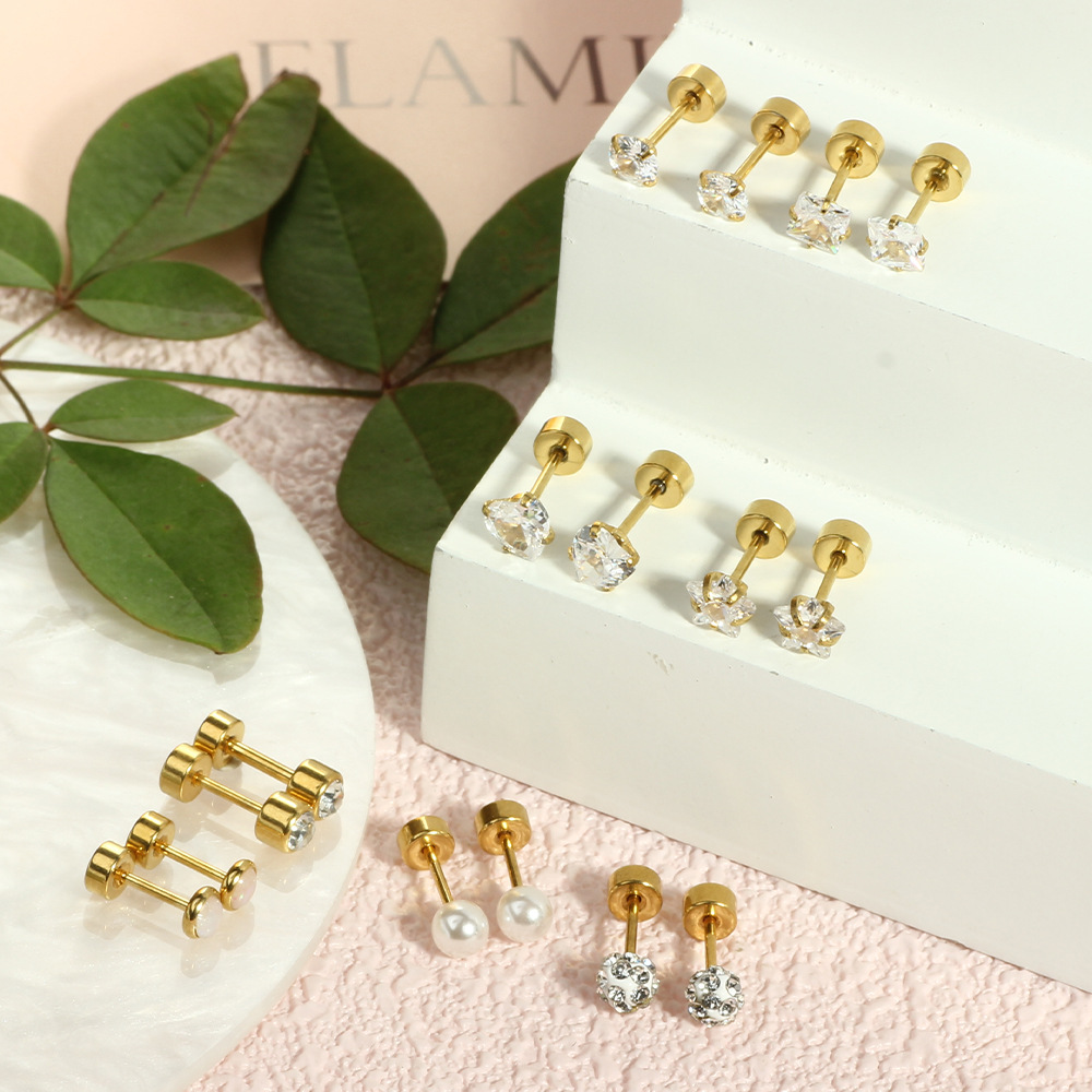 2024 New Stainless Steel Round Piece Zircon Earrings Set Silver Fashion Jewelry Wholesale - Image 3