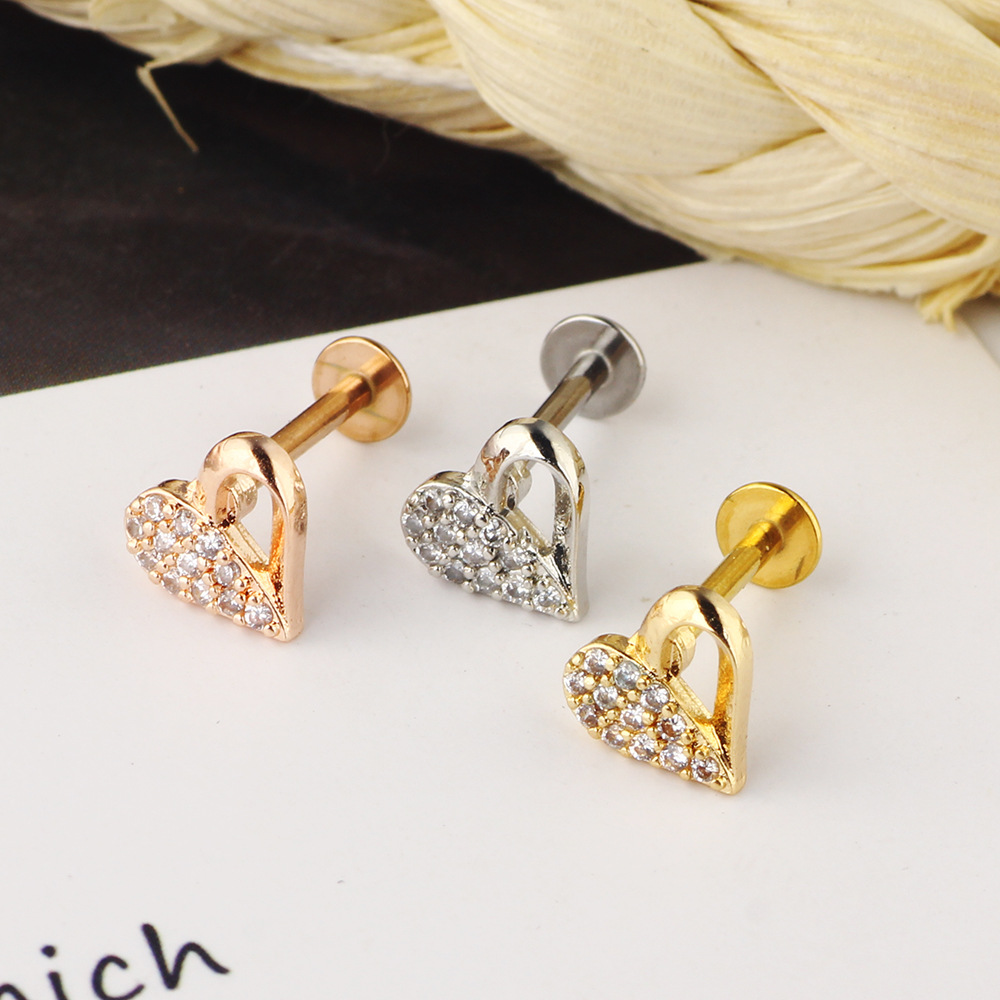 Zircon Stainless Steel Ear Bone Screw Earrings Lip Ring Love Piercing Jewelry - Image 4