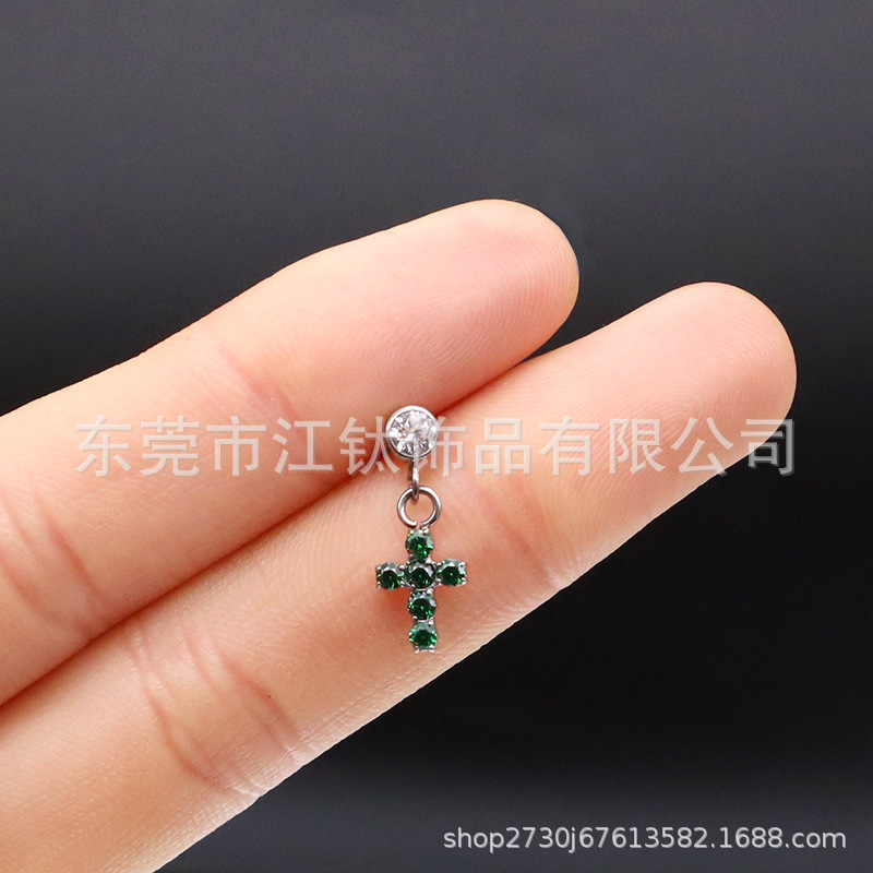 F136 Titanium Stud Earrings Cross Pendant Inlaid 5A Zircon G23 Titanium Alloy Body Piercing Ear Bone Stud Accessories - Image 2