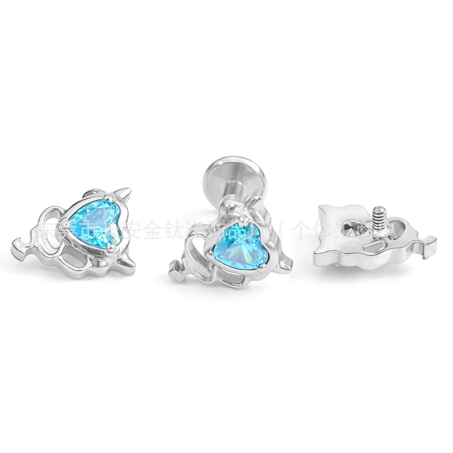 F136 Titanium Internal Thread Heart Devil Earrings Lip Nails Nose Nails Ear Bone Nails G23 Titanium Alloy Body Piercing Jewelry - Image 2