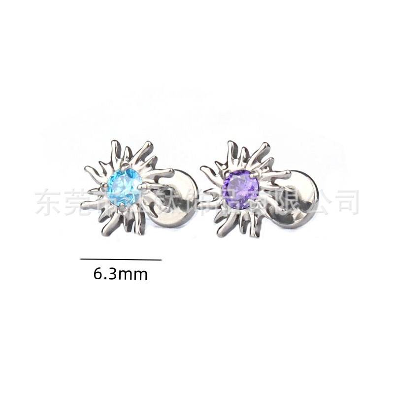 Jiangtai F136 Titanium Alloy Sea Urchin Ear Stud with 5A Zircon - 18K Gold Plated Body Piercing Jewelry - Image 2