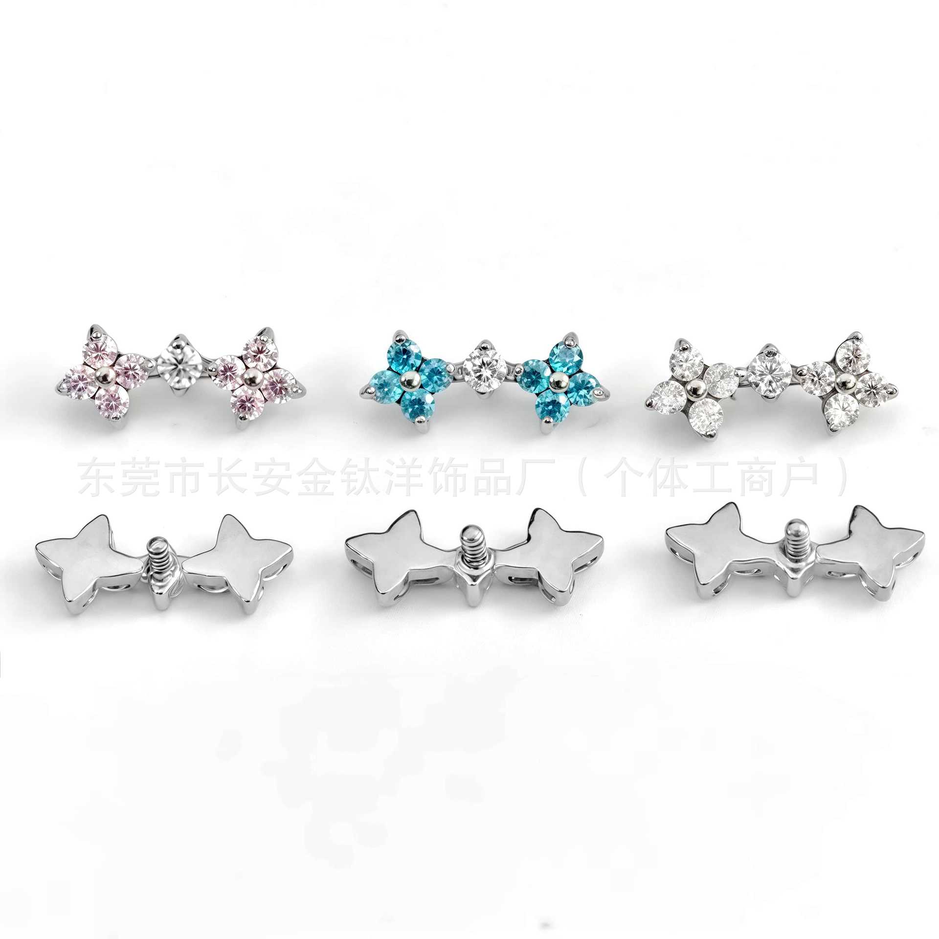 F136 Titanium Four-Leaf Clover Zircon Lip Nail Earrings Ear Bone Nail G23 Titanium Alloy Body Piercing Jewelry - Image 5