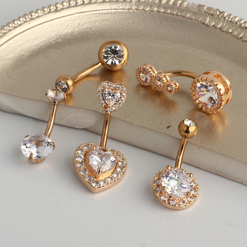 Heart Shape Rose Gold Navel Ring Stainless Steel Zircon Belly Button Ring Body Piercing Jewelry - Image 3