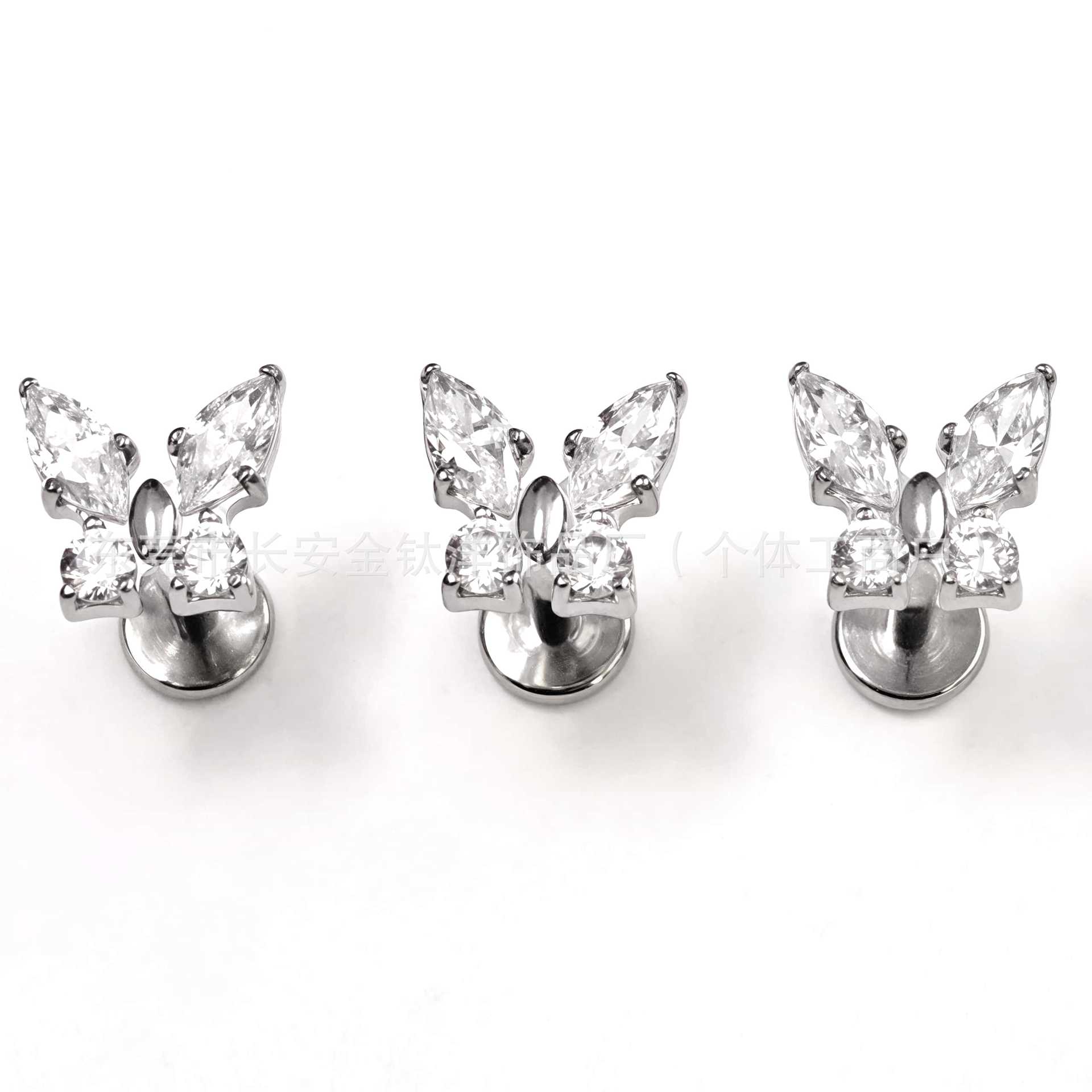 Titanium Internal Thread Butterfly Zircon Lip Nail Earrings - 1.2x12mm G23 Alloy Piercing Jewelry - Image 5