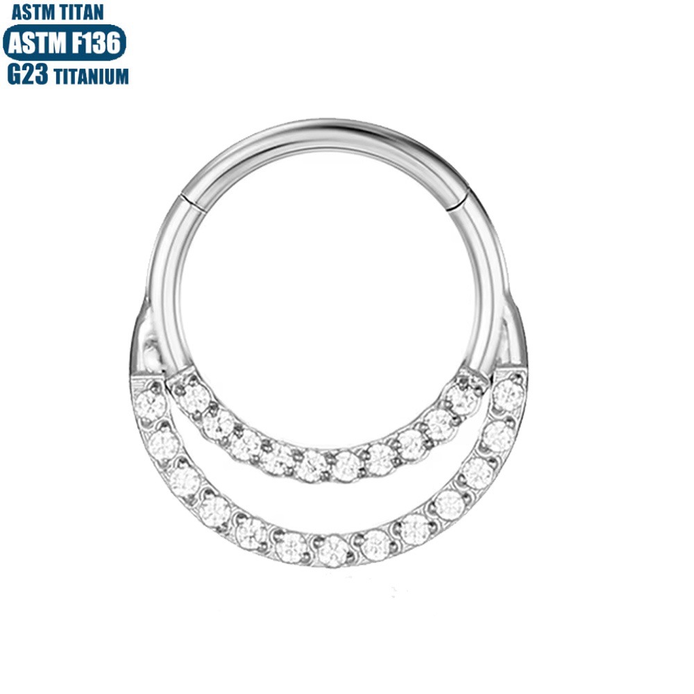 F136 Titanium Alloy Nose Ring Piercing Jewelry Moon Zircon Seamless Gold-Plated Closed Ring - Image 2