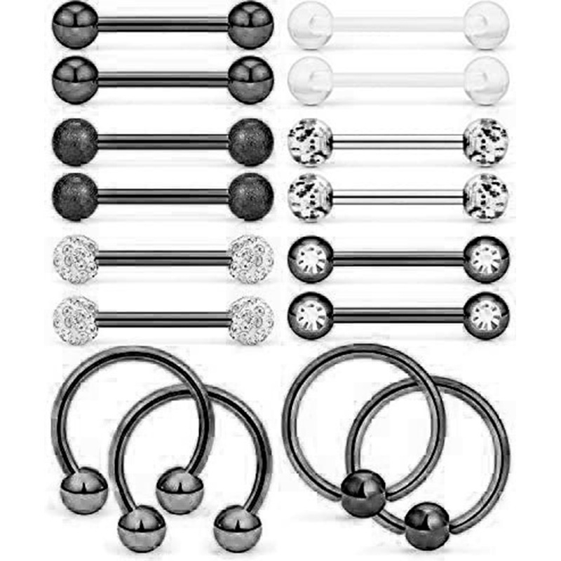 Amazon Suit Body Piercing Jewelry Stainless Steel Tongue Ring Nipple Ring Nail Set - Image 4