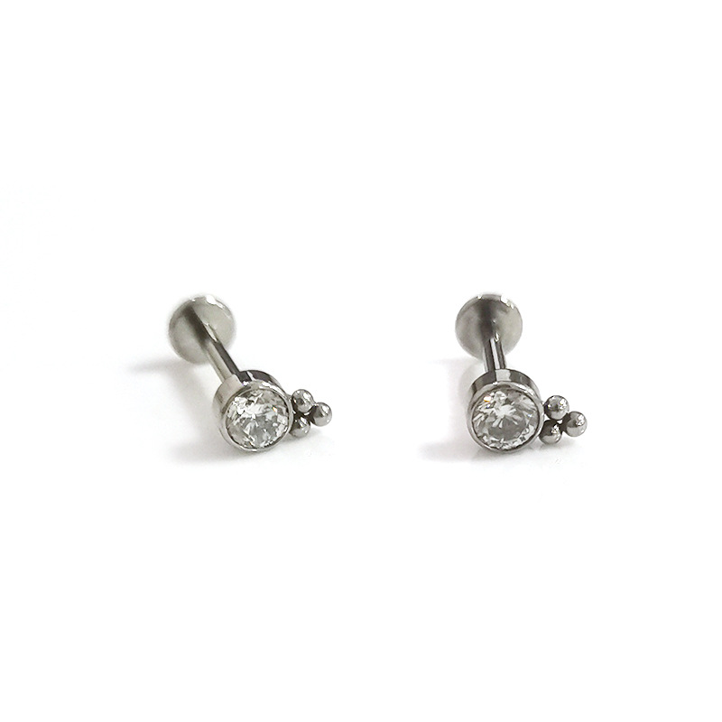 F136 Titanium Ear Stud with Zircon Beads - 12mm Labret Stud for Cartilage Helix Tragus Piercing - Image 5