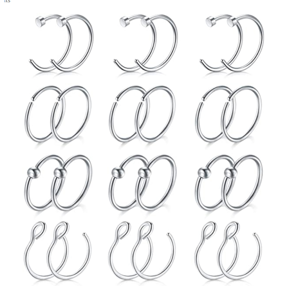 Stainless Steel Nose Ring Lip Ring Earring Set - Geometric Style Body Piercing Jewelry - Image 3