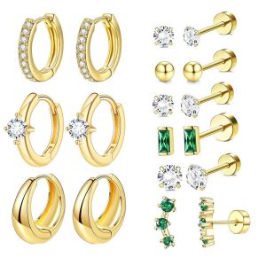 18-Piece Stainless Steel Ear Bone Stud Earrings Set with Zircon CZ, Asymmetric Geometric Design for Women