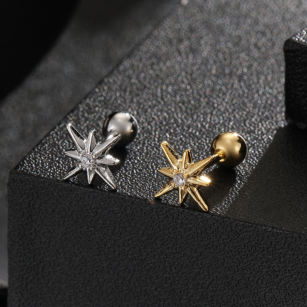 Bow Flower Cartilage Earring Gold 18K Plated Copper Ear Bone Stud Niche Piercing Jewelry - Image 2