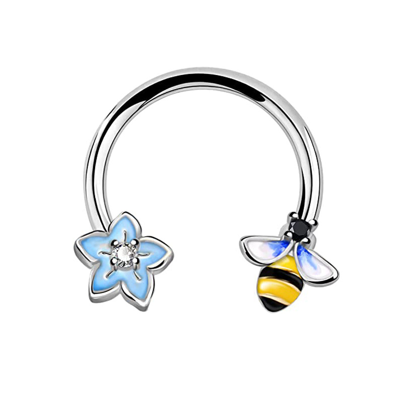 Stainless Steel Oil Dripping Butterfly Nose Ring Sequin Nose Stud Ear Bone Ring Piercing Horseshoe 16G - Image 2