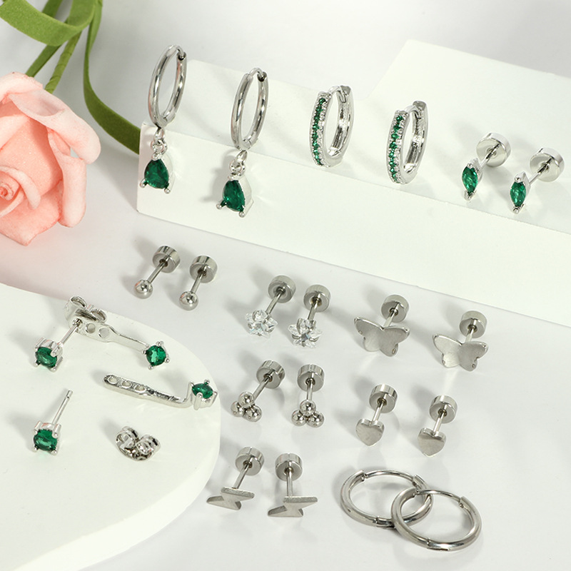 Star Shape Silver CZ Ear Bone Nail Piercing Earrings Fashion Stainless Steel Studs - Image 3