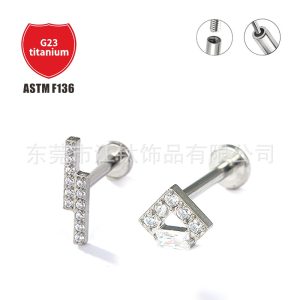 Titanium Ear Bone Nail Square Triangle Inlaid with Zircon G23 Titanium Alloy Body Piercing Jewelry Ear Nail